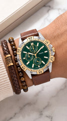 Fossil Garrett FS6147 Men's Chronograph Watch | Green Dial | Brown Leather Strap | 42mm