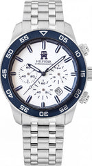 Tommy Hilfiger TH1792157W Men's Watch | White Dial | Blue Bezel | Stainless Steel Chronograph | 43mm
