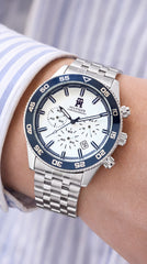 Tommy Hilfiger TH1792157W Men's Watch | White Dial | Blue Bezel | Stainless Steel Chronograph | 43mm
