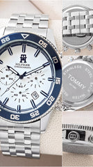Tommy Hilfiger TH1792157W Men's Watch | White Dial | Blue Bezel | Stainless Steel Chronograph | 43mm