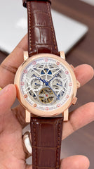 Cartier Open Heart Tourbillon Men's Automatic Watch | Skeleton Dial | Rose Gold Case | Leather Strap | 43mm