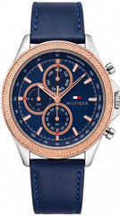 Tommy Hilfiger Clark Series Chronograph Men's Watch | Blue Dial | Rose Gold Bezel | Leather Strap | 43mm