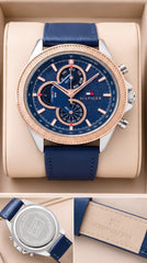 Tommy Hilfiger Clark Series Chronograph Men's Watch | Blue Dial | Rose Gold Bezel | Leather Strap | 43mm