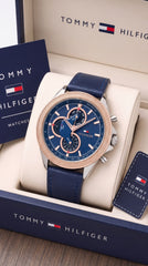 Tommy Hilfiger Clark Series Chronograph Men's Watch | Blue Dial | Rose Gold Bezel | Leather Strap | 43mm