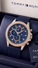 Tommy Hilfiger Clark Series Chronograph Men's Watch | Blue Dial | Rose Gold Bezel | Leather Strap | 43mm