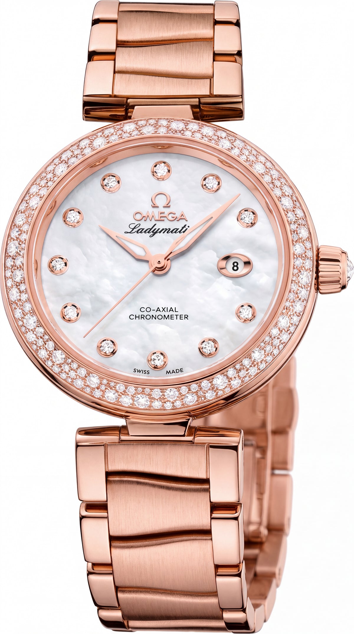 Omega Ladymatic Diamond Edition Women's Watch | White Dial | Rose Gold Crystal Bezel | 30mm