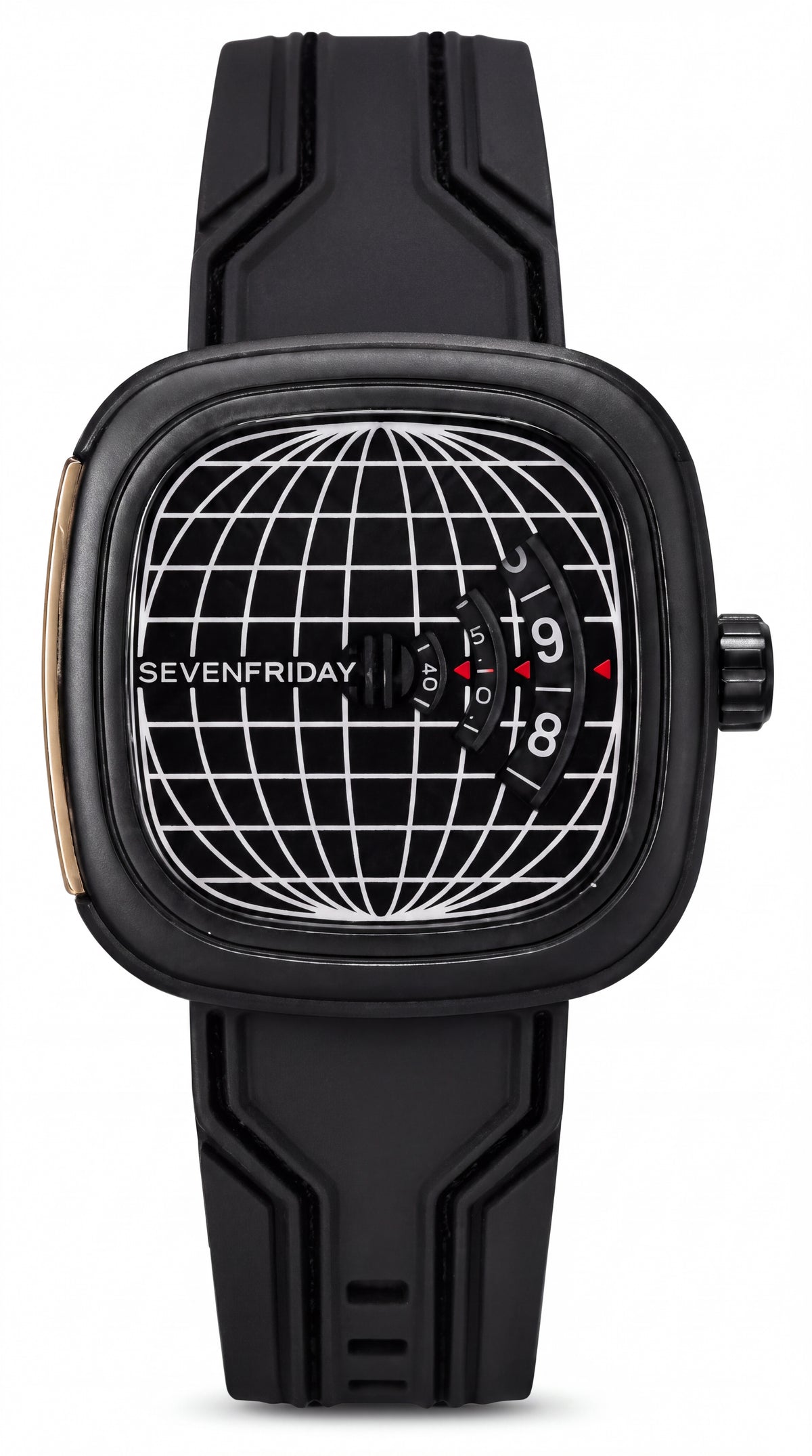 SevenFriday ME1/01 Inspired Men's Watch | Globe Dial | Black Silicone Strap | 44mm