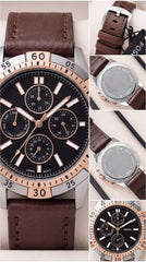Fossil Garrett FS5625 Men's Chronograph Watch | Black Dial | Rose Gold Bezel | Brown Leather Strap | 42mm