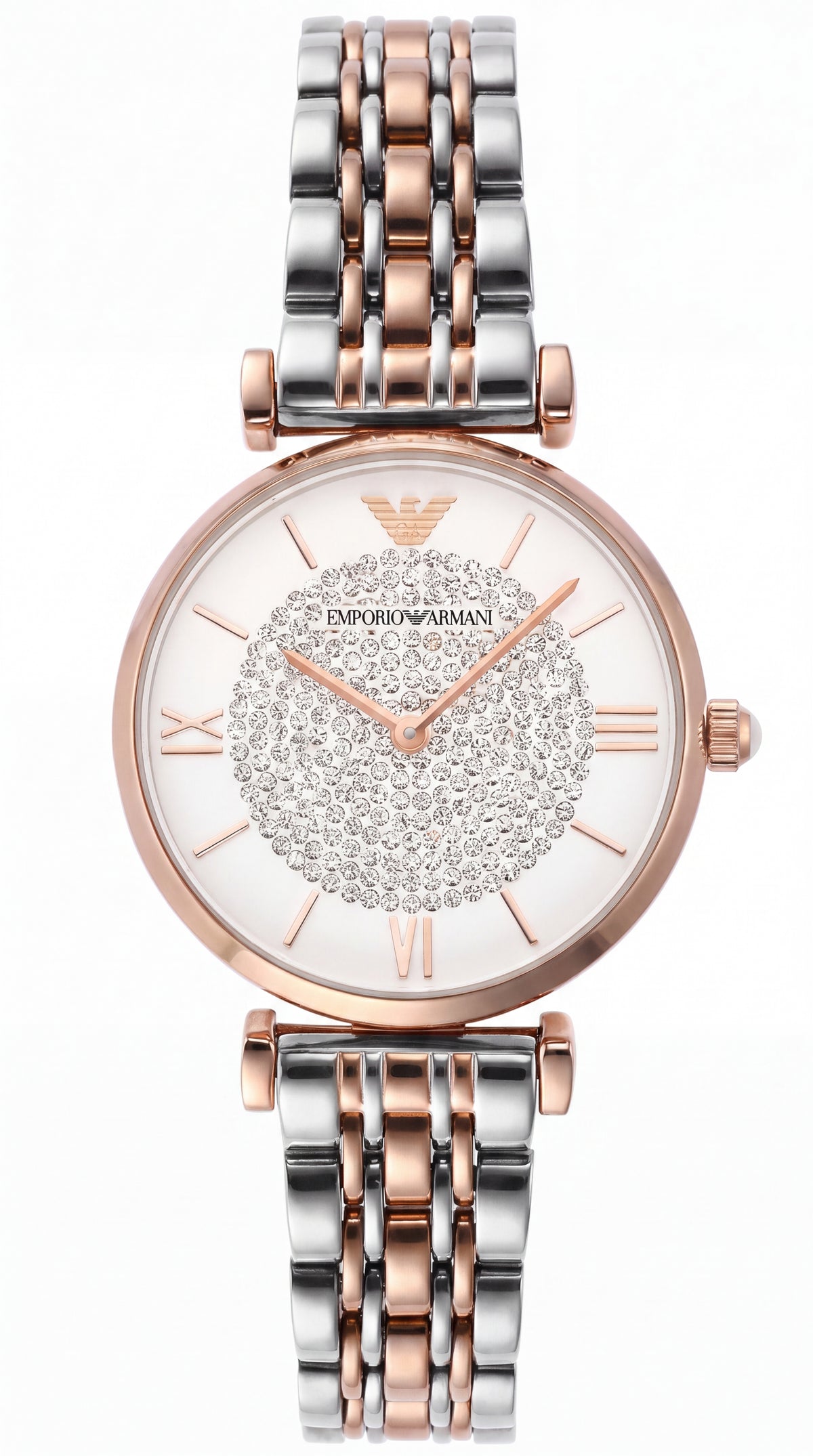 Emporio Armani Slim Women's Watch | Rose Gold Two-Tone Bracelet | Crystal Dial | 32mm