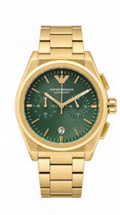 Emporio Armani AR11640 Master Copy Chronograph Watch for Men | Green Sunray Dial Gold Stainless Steel