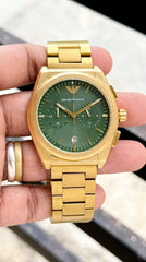 Emporio Armani AR11640 Master Copy Chronograph Watch for Men | Green Sunray Dial Gold Stainless Steel