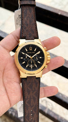 Michael Kors Dylan MK8904 Men's Chronograph Watch | Black Dial Gold Case | Signature Leather Strap | 7AA Ultra Premium