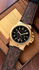 Michael Kors Dylan MK8904 Men's Chronograph Watch | Black Dial Gold Case | Signature Leather Strap | 7AA Ultra Premium