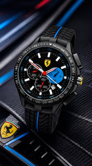 Scuderia Ferrari Race Chronograph Men's Watch | Black Dial Blue Accent Silicone Strap | 7AA Premium Collection