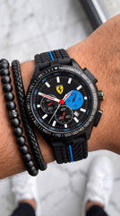 Scuderia Ferrari Race Chronograph Men's Watch | Black Dial Blue Accent Silicone Strap | 7AA Premium Collection