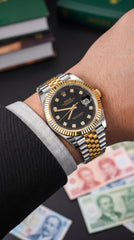 Rolex Datejust Black Diamond Dial Two Tone Jubilee Premium Automatic Watch For Men | 41mm