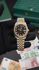 Rolex Datejust Black Diamond Dial Two Tone Jubilee Premium Automatic Watch For Men | 41mm