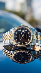 Rolex Datejust Black Diamond Dial Two Tone Jubilee Premium Automatic Watch For Men | 41mm
