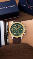 Tommy Hilfiger Clark Chronograph Men's Watch | Green Dial Brown Leather Strap | 7AA Premium Collection