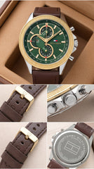 Tommy Hilfiger Clark Chronograph Men's Watch | Green Dial Brown Leather Strap | 7AA Premium Collection