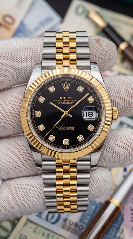 Rolex Datejust Black Diamond Dial Two Tone Jubilee Premium Automatic Watch For Men | 41mm