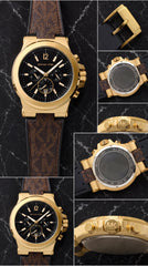 Michael Kors Dylan MK8904 Men's Chronograph Watch | Black Dial Gold Case | Signature Leather Strap | 7AA Ultra Premium
