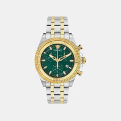Versace Greca Chronograph 44mm Men's Watch | Green Dial Dual Tone Steel
